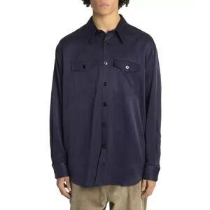 AMI ALEXANDRE MATTIUSSI Shirt Mens XL Navy Satin Button Up Oversized Wool
